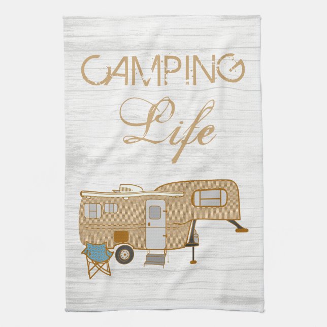 Camping Life Saying 5th Wheel RV Camper Kitchen Towel (Vertical)