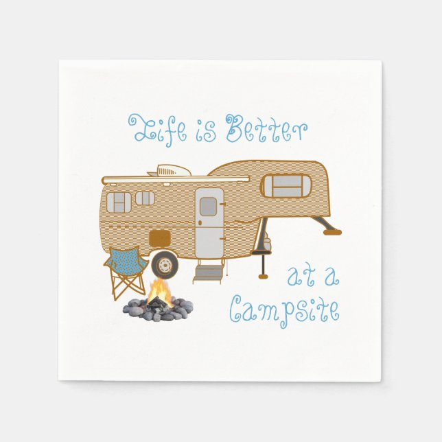Camping Life Saying 5th Wheel RV Camper Napkins (Front)