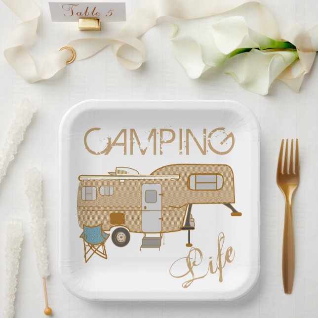 Camping Life Saying 5th Wheel RV Camper Paper Plates (Wedding)
