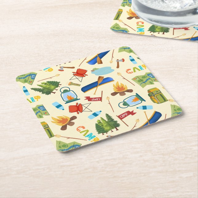 Camping Life Square Paper Coaster (Angled)