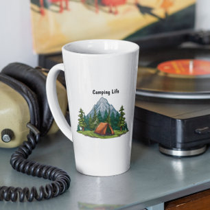 Camping Life, with a tent in the woods backpacking Latte Mug