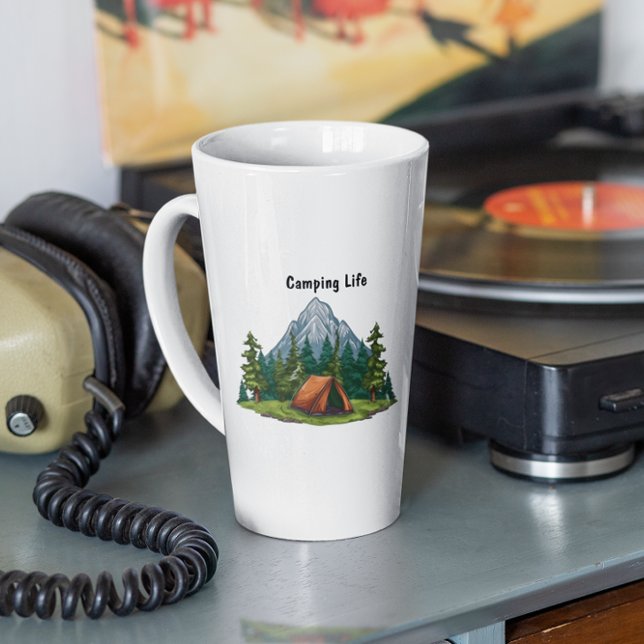 Camping Life, with a tent in the woods backpacking Latte Mug (Creator Uploaded)