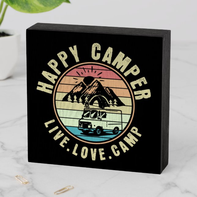 Camping- Live. Love. Camp Outdoors Wooden Box Sign (In Situ Horizontal)