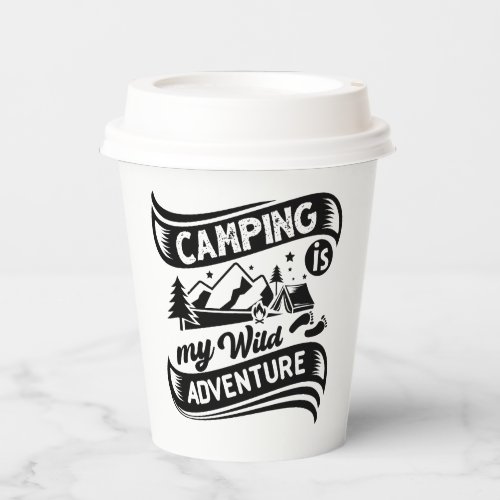Camping Lovers l Minimalist Black  White  Paper Cups