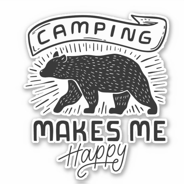 Camping Makes Me Happy Bear Sticker (Front)