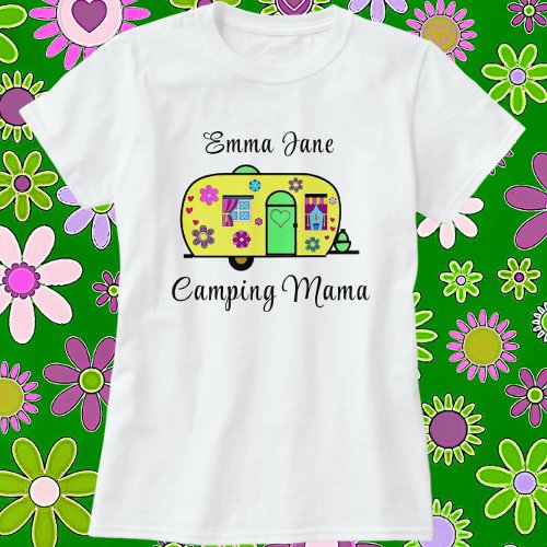Camping Mama Sweet Camper Trailer with Name T_Shirt