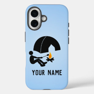 Camping man with Tent, add your name to blue iPhone 16 Case