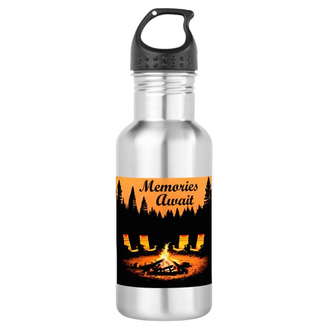 Camping Memories Await Stainless Steel Water Bottle (Front)