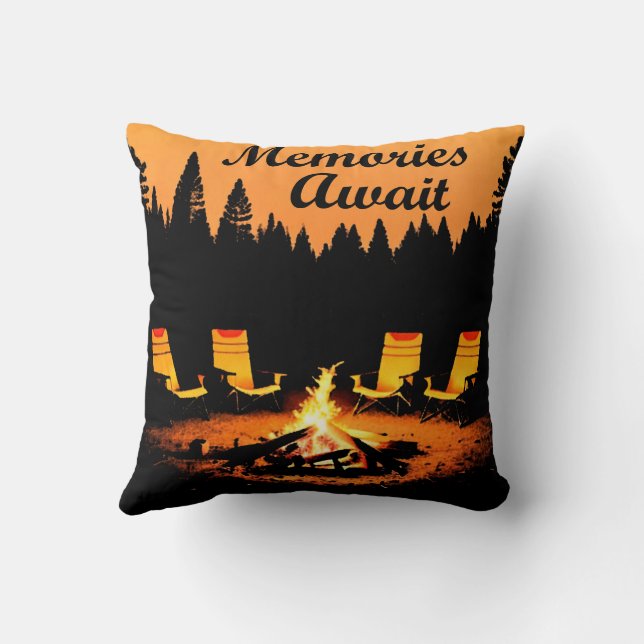 Camping Memories Await Throw Pillow (Back)