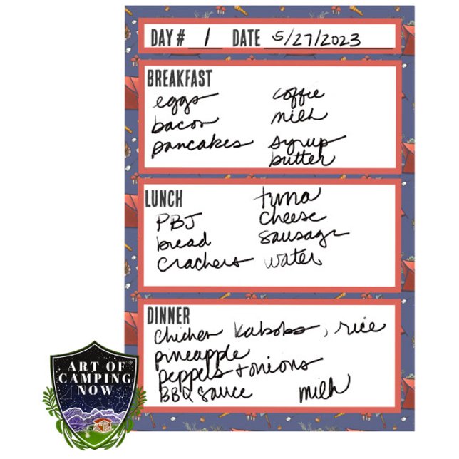 Camping Menu Meal Planning Tool Post-it Notes (Creator Uploaded)