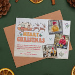 Camping Merry Christmas Photo Collage Reindeer  Holiday Card<br><div class="desc">Camping Merry Christmas Photo Collage Reindeer Holiday Cards features the text "Merry Christmas" in a retro script typography with a festive decorated caravan being pulled by reindeer and accented with snowflakes and holly. To the side add three of your favorite photos and personalize your holiday greeting. Perfect for family and...</div>