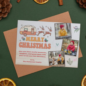 Camping Merry Christmas Photo Collage Reindeer  Holiday Card