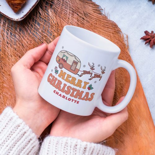 Camping Merry Christmas Reindeer Personalized Name Coffee Mug