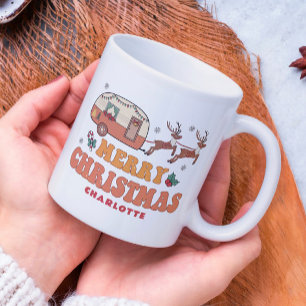 Camping Merry Christmas Reindeer Personalized Name Coffee Mug