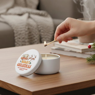 Camping Merry Christmas Reindeer Personalized Name Mini Candle Favors