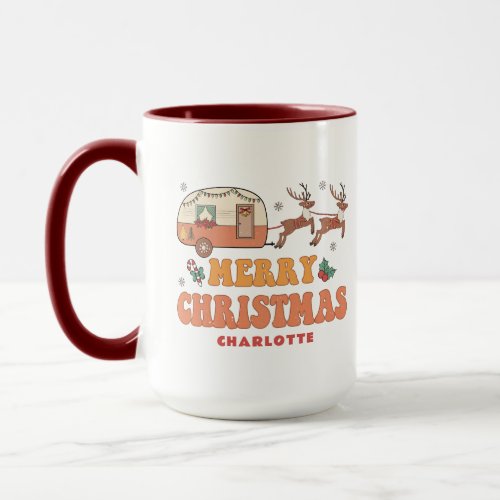 Camping Merry Christmas Reindeer Personalized Name Mug