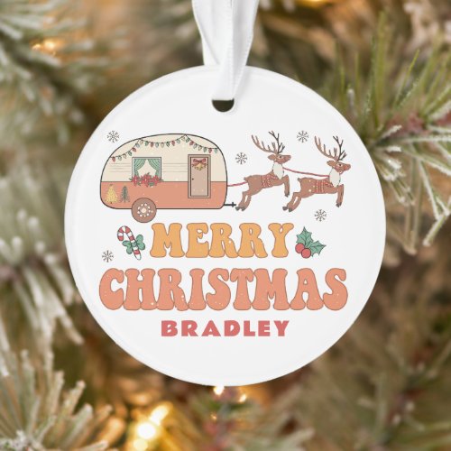 Camping Merry Christmas Reindeer Personalized Name Ornament