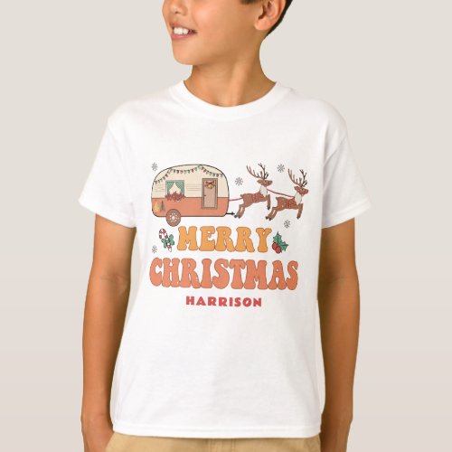 Camping Merry Christmas Reindeer Personalized Name T_Shirt