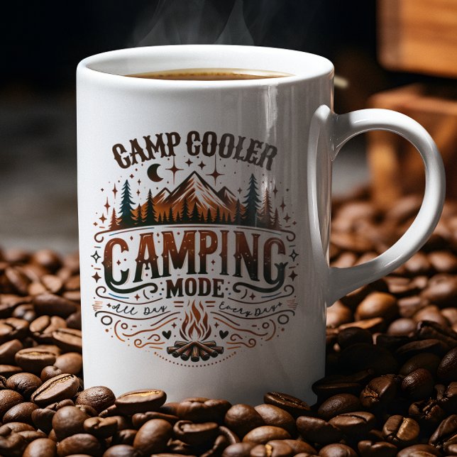 Camping Mode, Retro Typography Camping Symbols Coffee Mug (Creator Uploaded)