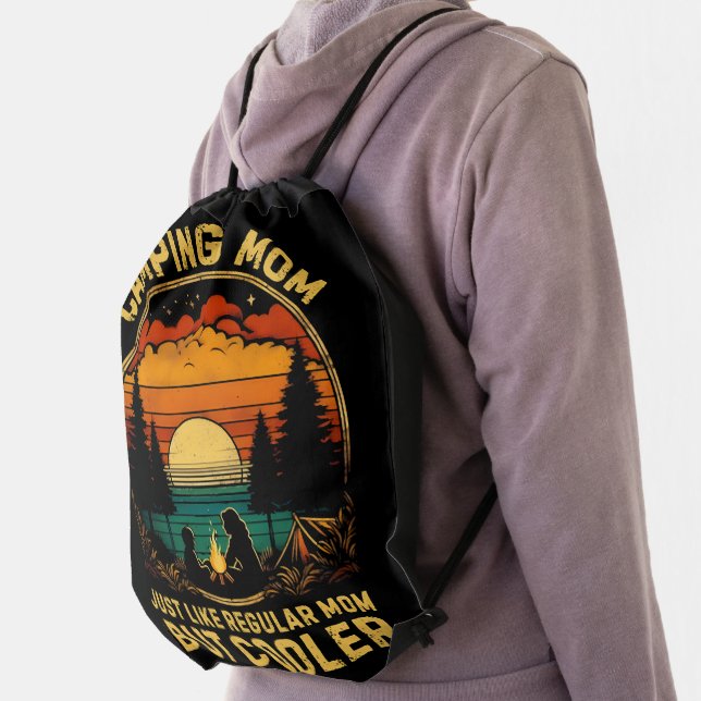Camping Mom Just Like A Regular Mom Drawstring Bag (Insitu)