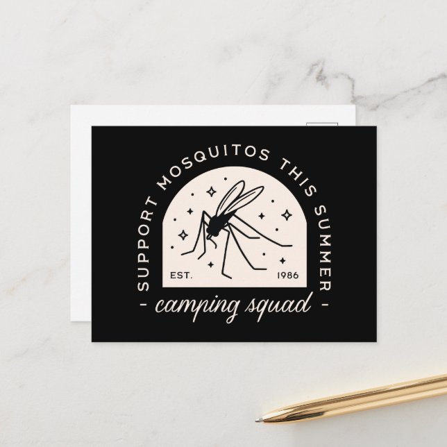 Camping mosquito funny camp squad sarcastic quotes postcard (Front/Back In Situ)