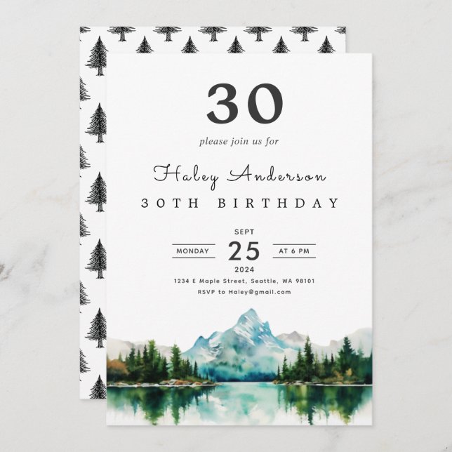 Camping Mountain 30th Birthday Party Invitation (Front/Back)
