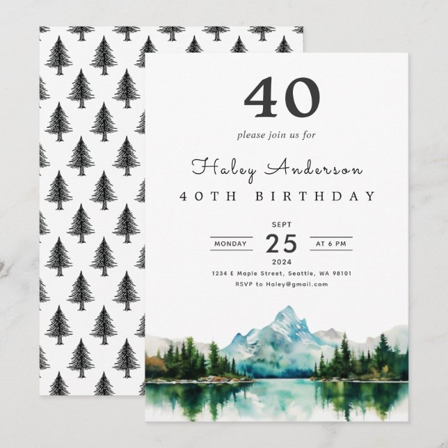 Camping Mountain 40th Birthday Party Invitation (Front/Back)