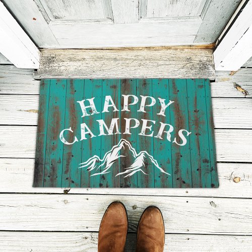 Camping Mountain Adventure Teal Happy Campers  Doormat