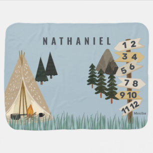 Camping Mountain Boy Monthly Milestone Baby Blanket