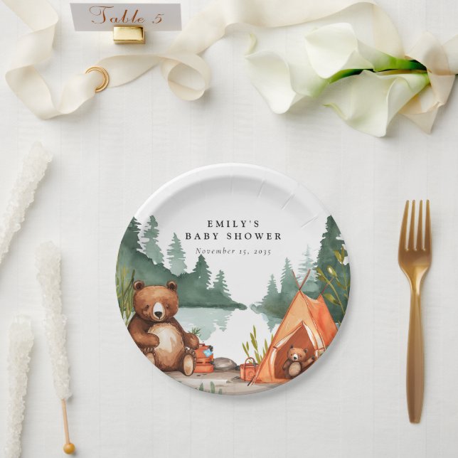 Camping Mountain Rustic Baby Shower Paper Plates (Wedding)