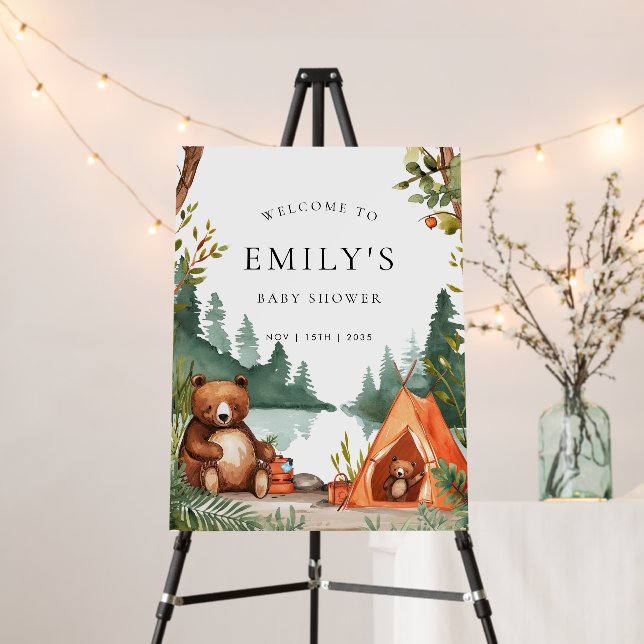 Camping Mountain Rustic Baby Shower Welcome Sign (In Situ (Stand))