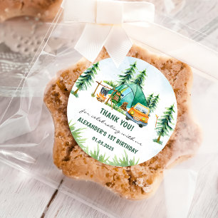 Camping Mountain Rustic Birthday Party Classic Round Sticker