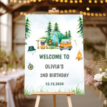 Camping Mountain Rustic Birthday Welcome Sign