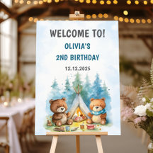 Camping Mountain Rustic Birthday Welcome Sign