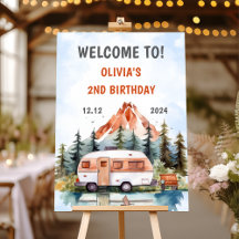Camping Mountain Rustic Birthday Welcome Sign