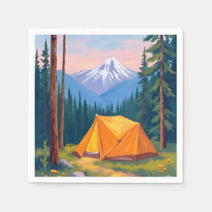 Camping Mountain Watercolor Painting Napkins