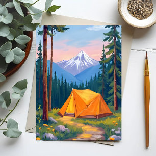 Camping Mountain Watercolor Postcard