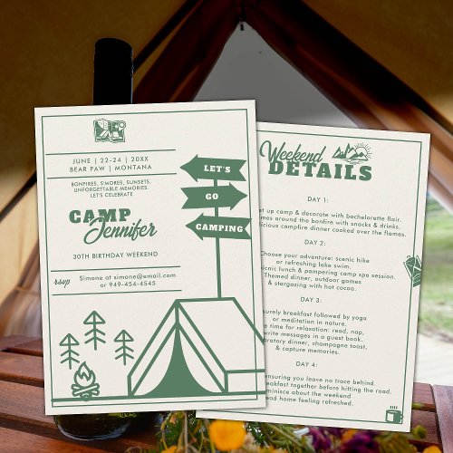 Camping Mountains Forest 30th Birthday Itinerary Invitation