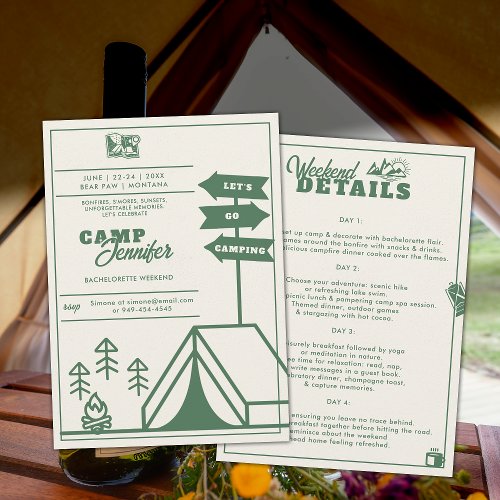 Camping Mountains Forest Green Bachelorette Party Invitation