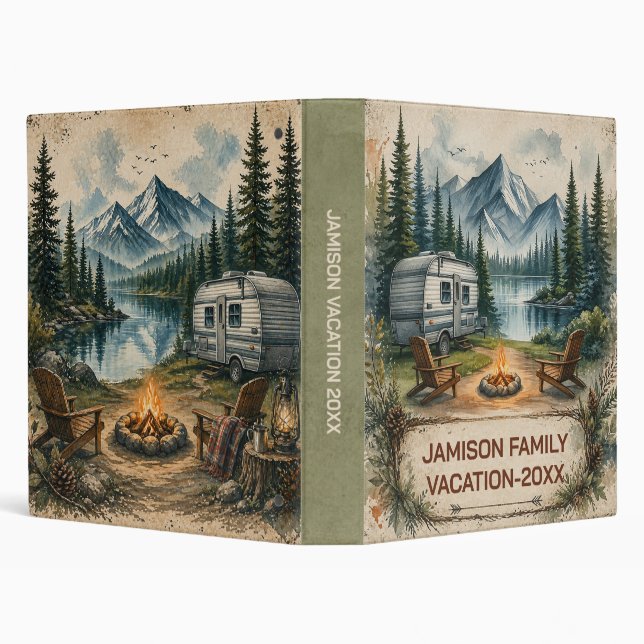 Camping Mountains Lake Family Vacation 3 Ring Binder (Background)