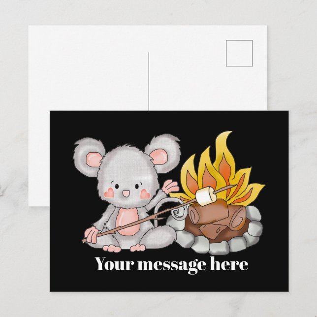 Camping mouse add message cute postcard (Front/Back)