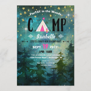 Camping Night Time Forest Wilderness Invitation