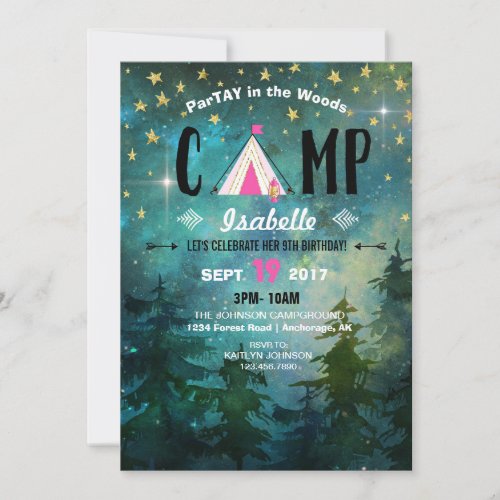 Camping Night Time Forest Wilderness Invitation