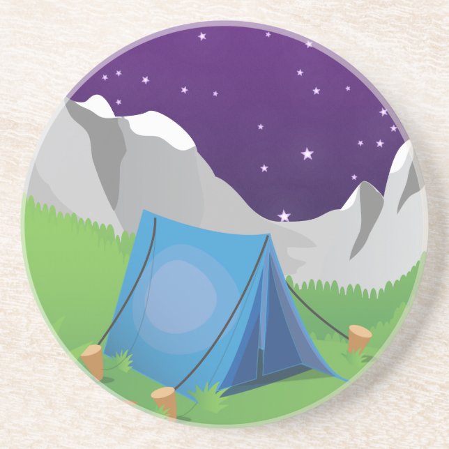 Camping Night time Sandstone Coaster (Front)