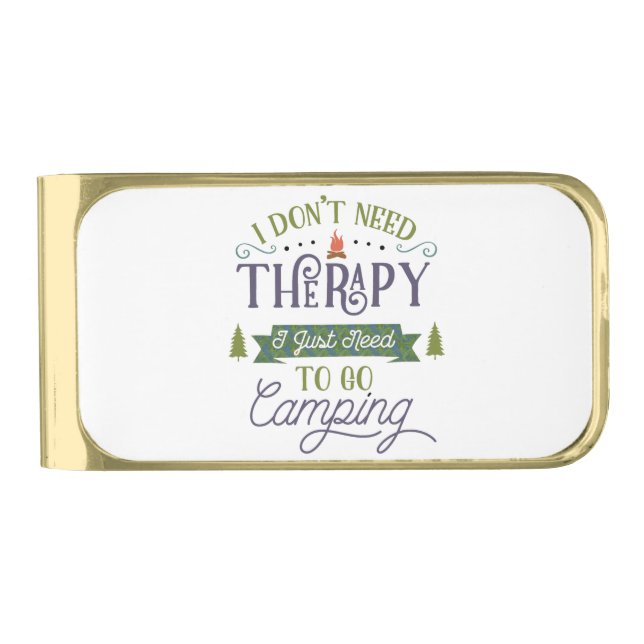Camping Not Therapy Gold Finish Money Clip (Front)