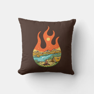 Camping on Fire Throw Pillow