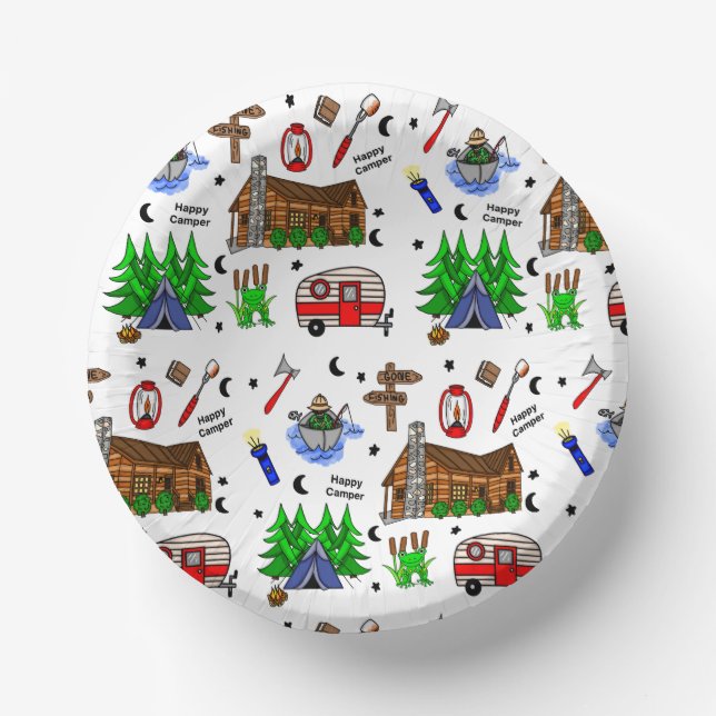Camping or Midwest Themed  Happy Camper Birthday   Paper Bowls (Front)