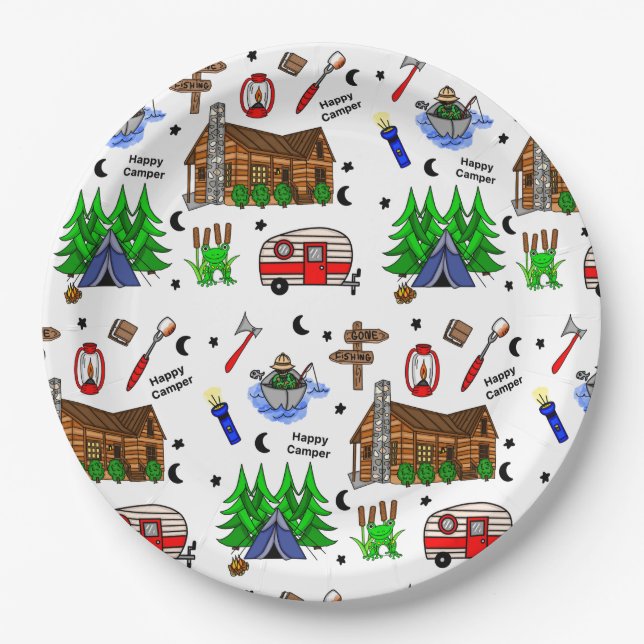 Camping or Midwest Themed  Happy Camper Birthday Paper Plates (Front)