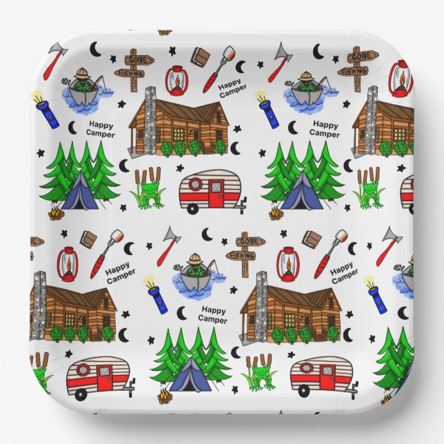 Camping or Midwest Themed  Happy Camper Birthday   Paper Plates (Front)