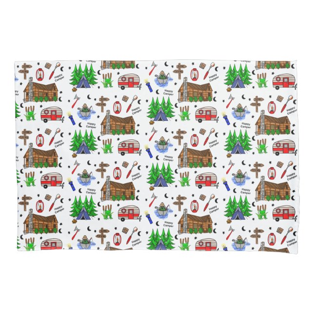 Camping or Midwest Themed  Happy Camper    Pillow Case (Front)